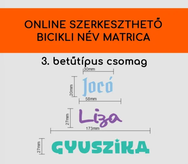 online szerkeszthető név matrica biciklire 3 betutipus csomag