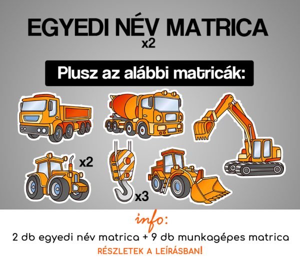 Munkagépes kerékpár matrica szett névvel 3., gyerek bicikli matrica, futóbicikli matrica 1