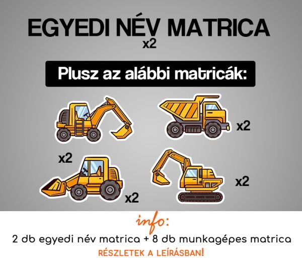 Munkagépes kerékpár matrica szett névvel 4., gyerek bicikli matrica, futóbicikli matrica 1