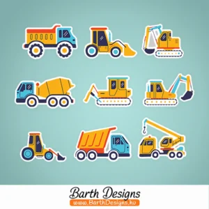 Munkagépes gyerek bicikli matrica szett 1