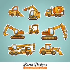 Munkagépes gyerek bicikli matrica szett 2-1