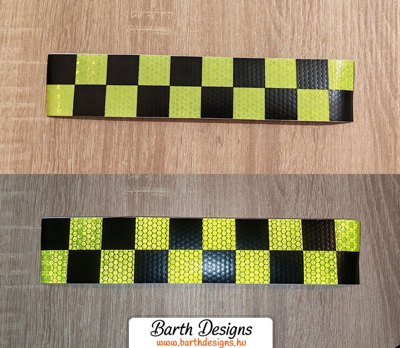 Neonsárga-fekete kockás fényvisszaverő szalag