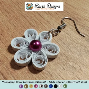 Csodasszép álom fehér lógós kézműves virágos fülbevaló