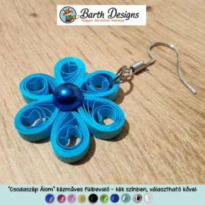 Csodasszép álom kék lógós kézműves fülbevaló sötétkék kővel