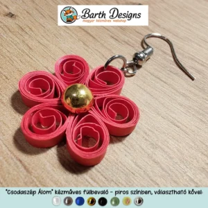Csodasszép álom piros lógós kézműves virágos fülbevaló