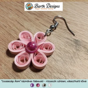 "Csodaszép álom" rózsaszín lógós kézműves virágos fülbevaló - választható kővel