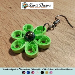 Csodasszép álom zöld lógós kézműves virágos fülbevaló 1