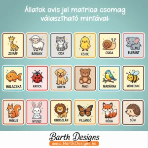 Állatok ovis jel matrica 1-2