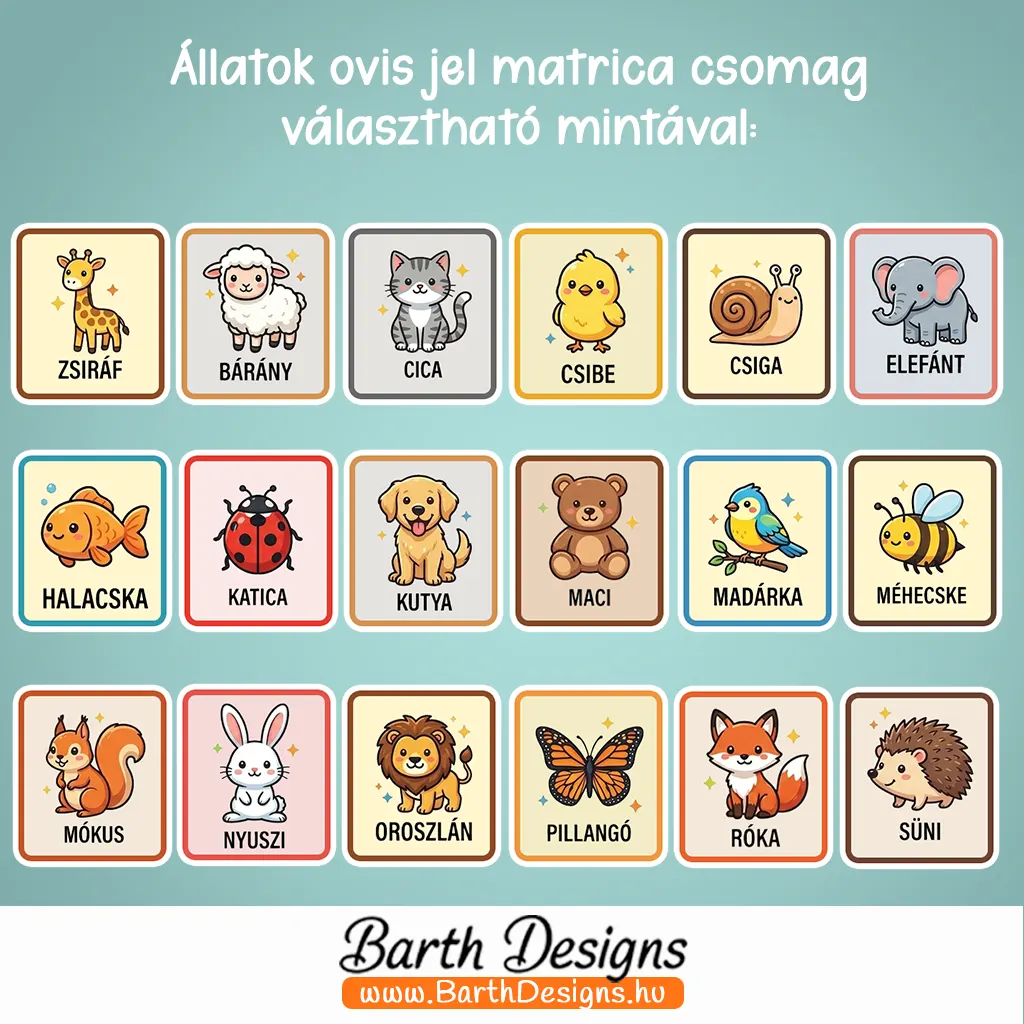 Állatok ovis jel matrica 1-2