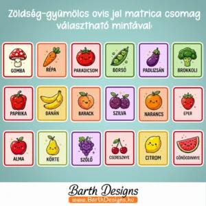 Zöldség-gyümölcs ovis jel matrica 1-2