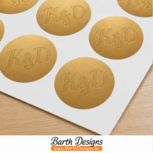 Egyedi monogramos karcolt arany vinil kör alakú esküvői borítékzáró matrica szett (15db matrica)