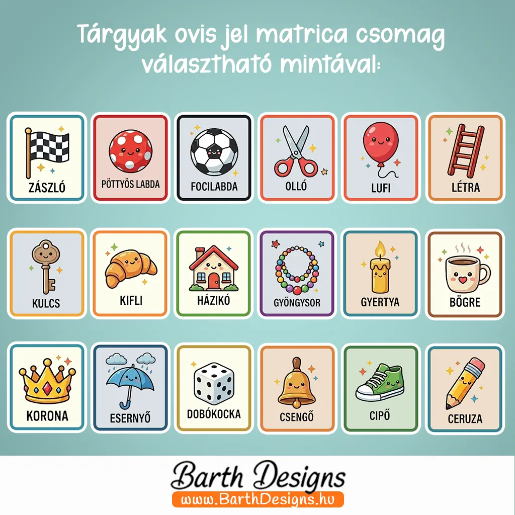 tárgyak ovis jel matrica 1-2